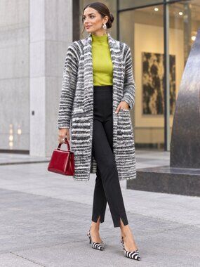 Neiman Marcus Mohair Blend Long Stripe Cardigan Sweater